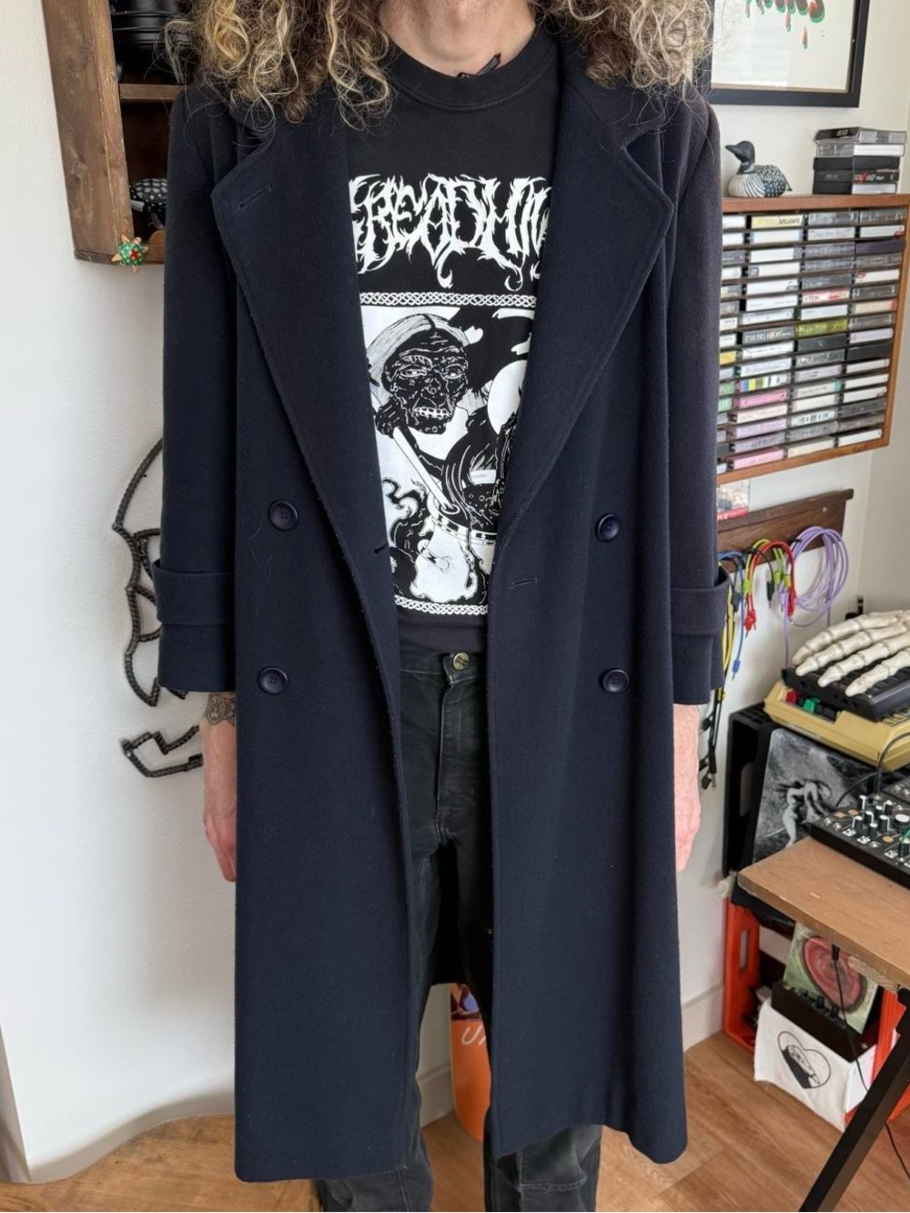 Vintage 80s Navy Double Breasted Wool Overcoat ~ Size Medium
